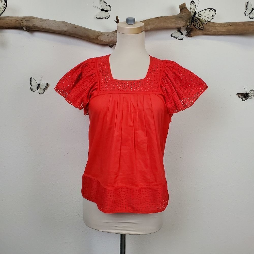 Pepin flutter sleeve eyelet topped blouse
